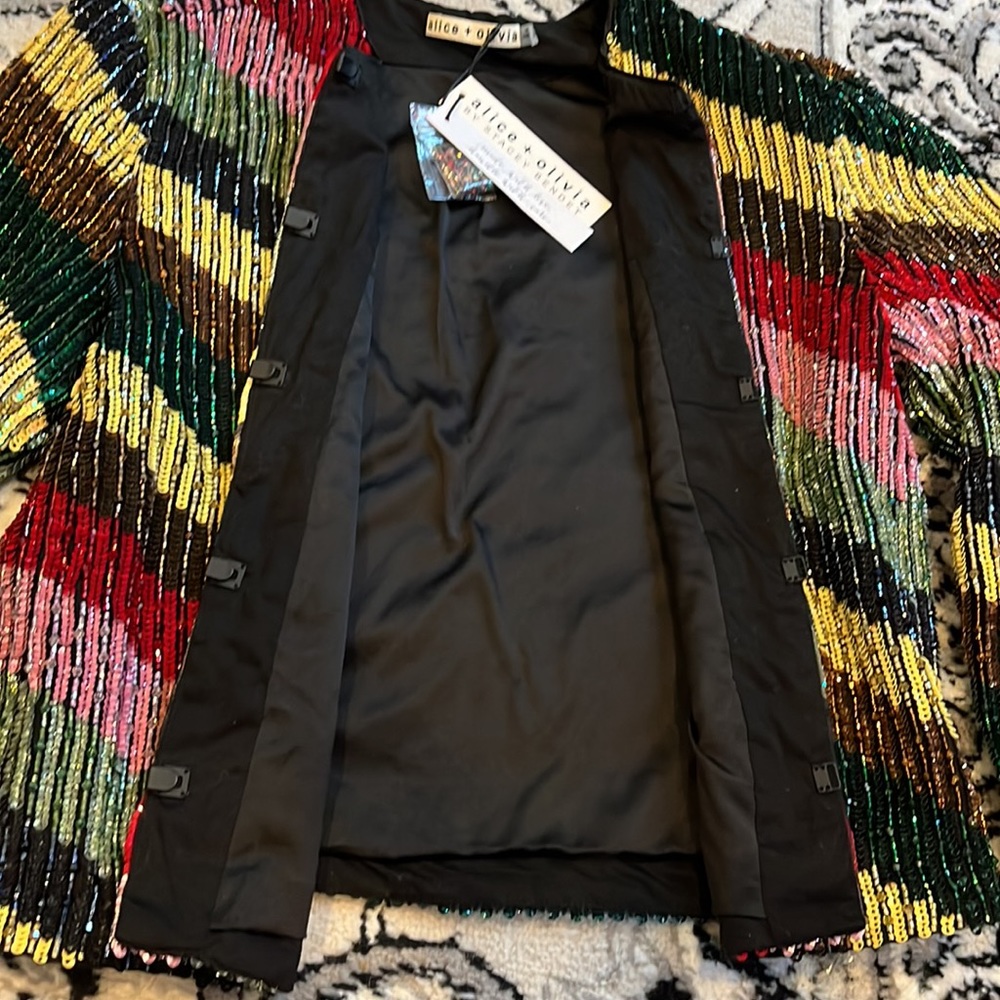 SOLD NWT Alice + Olivia Sequin & Beaded Jacket with Multi Colored Block Small - Picture 9 of 15